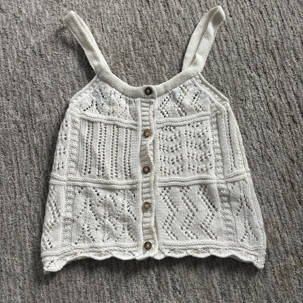 Crochet Knit Button-Front Tank Top